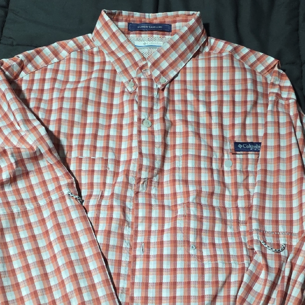 Columbia Men's Red and White Checkered Shirt